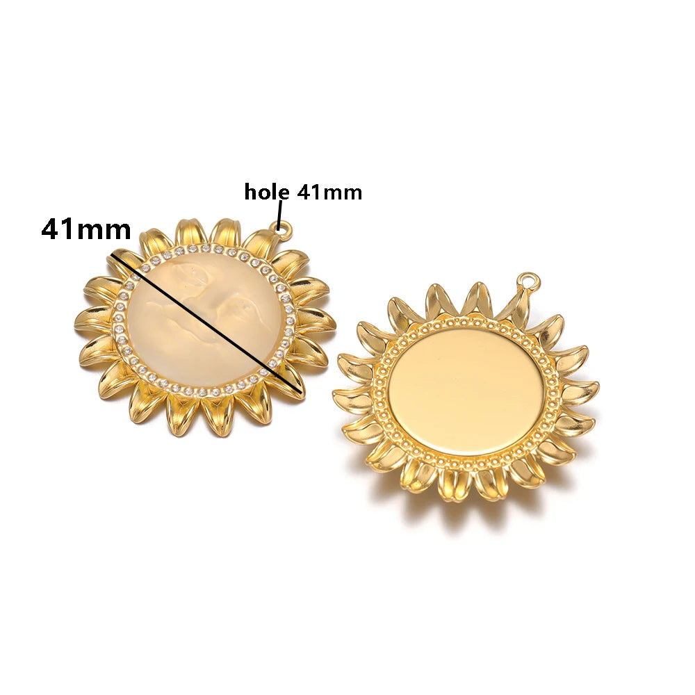 Bohemian Style Stainless Steel18k Gold Plated Sunflower Sun Shape Charms Pendant for DIY Jewelry Necklace Earring Making