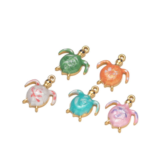 High Quality Jinrou 18K Gold Plated Stainless Steel Enamel Turtle Shape Pendant for Necklace and Earrings Jewelry Making
