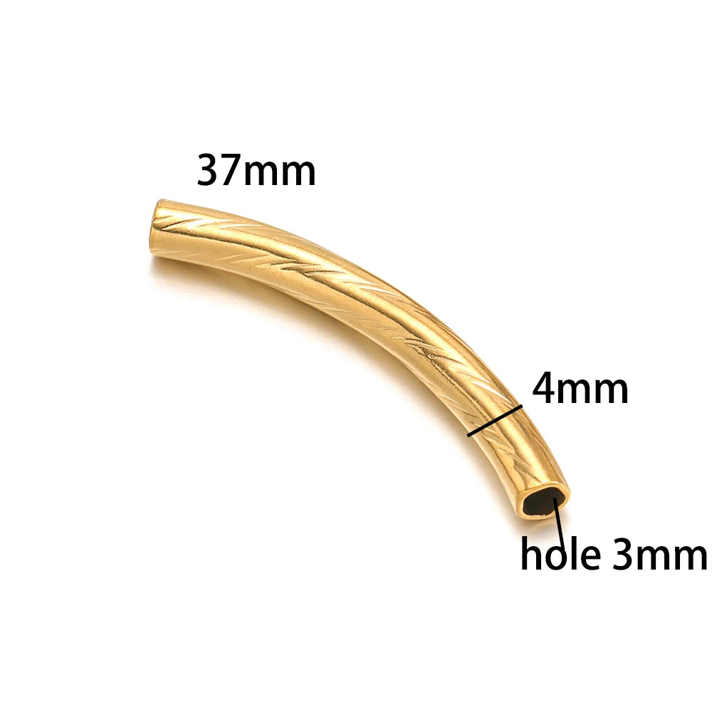 Gold Plated Stainless Steel Multi Patterns Embossed Curved Tube Bend Charm Pendant for DIY Jewelry Making Accessories