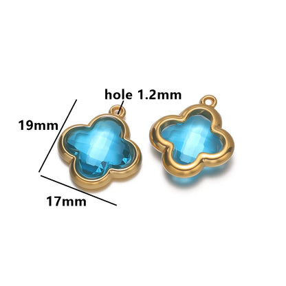 Wholesale 18k Gold Plated Stainless Steel Crystal Zircon Four Leaf Clover Charm Pendant for DIY Necklace Jewelry Making