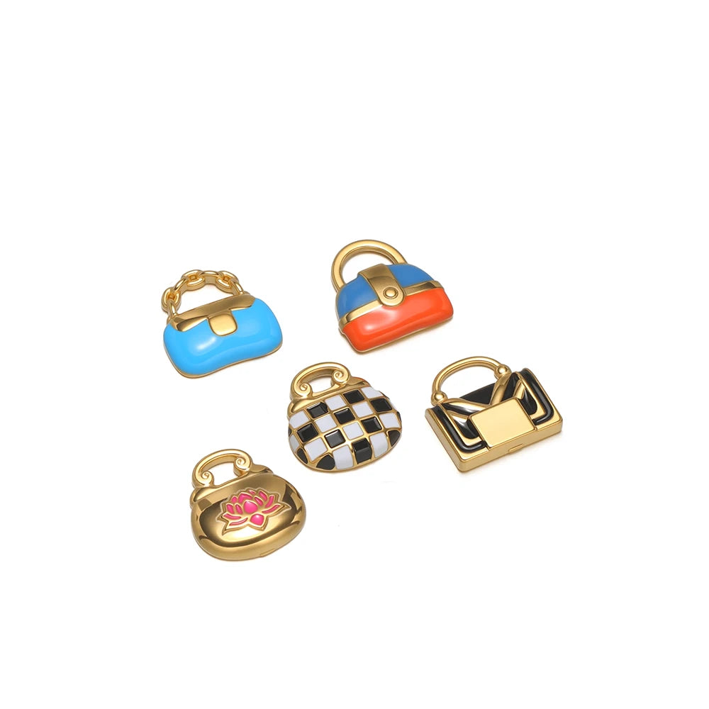 Fashion Hot-selling Stainless Steel 18k Gold Plated Enamel Handbag Charm Pendant for Diy Jewelry Making Wholesale