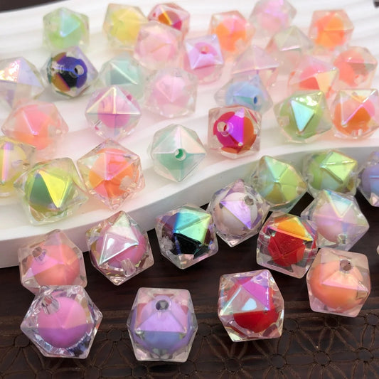 100pcs  Double Layer Diamond Acrylic Bead 16mm Candy Color Center Square Loose Beads for DIY Crafting