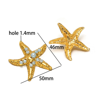 New Arrival 18k Gold Plated Stainless Steel Enamel Starfish Shell Pearl Charm Pendant for Jewelry Making Accessories