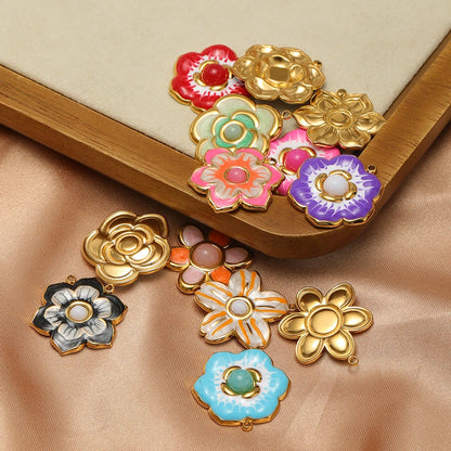 Exquisite Pendant 18k Gold Plated Stainless Steel Colorful Enamel Flower Charm Pendant for Necklace Jewelry Making Accessories