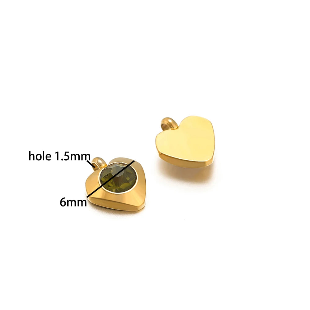Fashion Heart Charm Stainless Steel 18K Gold Plated 20pcs/bag 6mm Heart Zircon Charm Pendant for Jewelry Necklace Making