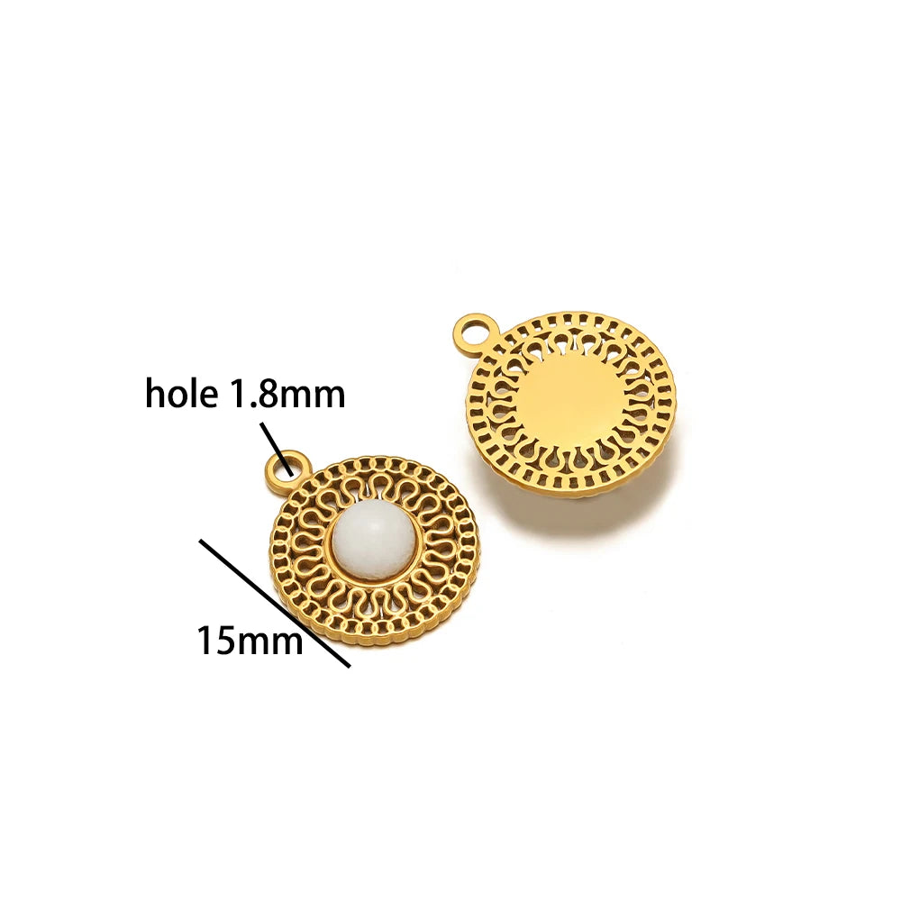 French Retro Stainless Steel 18K Gold Plated Natural Stone Hollow Charm Pendant for Jewelry Earring Necklace Making Accessories