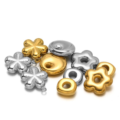 Simple Cute Pendant 18k Gold Plated Stainless Steel Hollow Flower Round Handbag Charm Pendant for Jewelry Making Accessories