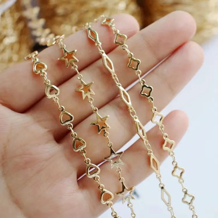 B1681 Fashion 14k Gold Flower Heart Chain Necklace Bracelet Jewelry Bulk Chain