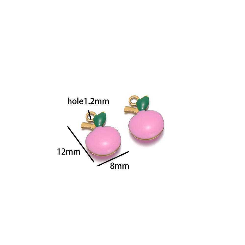 20pcs/bag Stainless Steel 18k Gold Plated Enamel Apple Charm Pendant for Handmade Jewelry Necklace Making