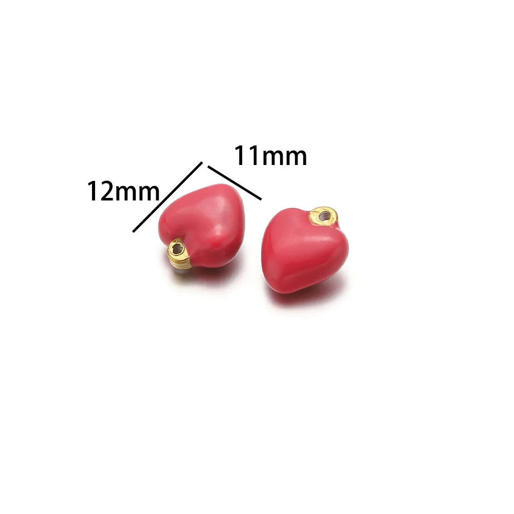 304 Stainless Steel Gold Plated Colorful  Minimalist Heart Enamel Charm Pendants for Necklace Making