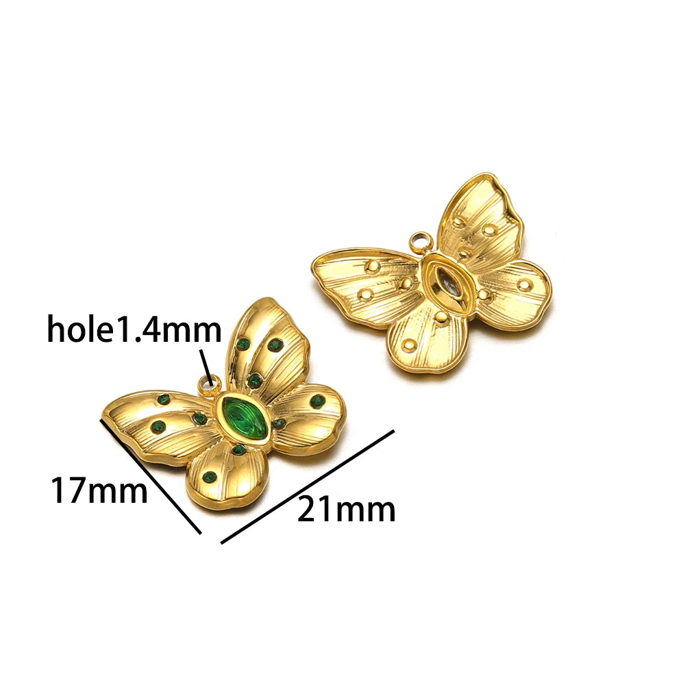 Popular Fashion 18k Gold Plated Stainless Steel Drip-oil Butterfly Flower Heart Charm Pendant for Women Jewelry Making