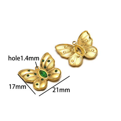 Popular Fashion 18k Gold Plated Stainless Steel Drip-oil Butterfly Flower Heart Charm Pendant for Women Jewelry Making