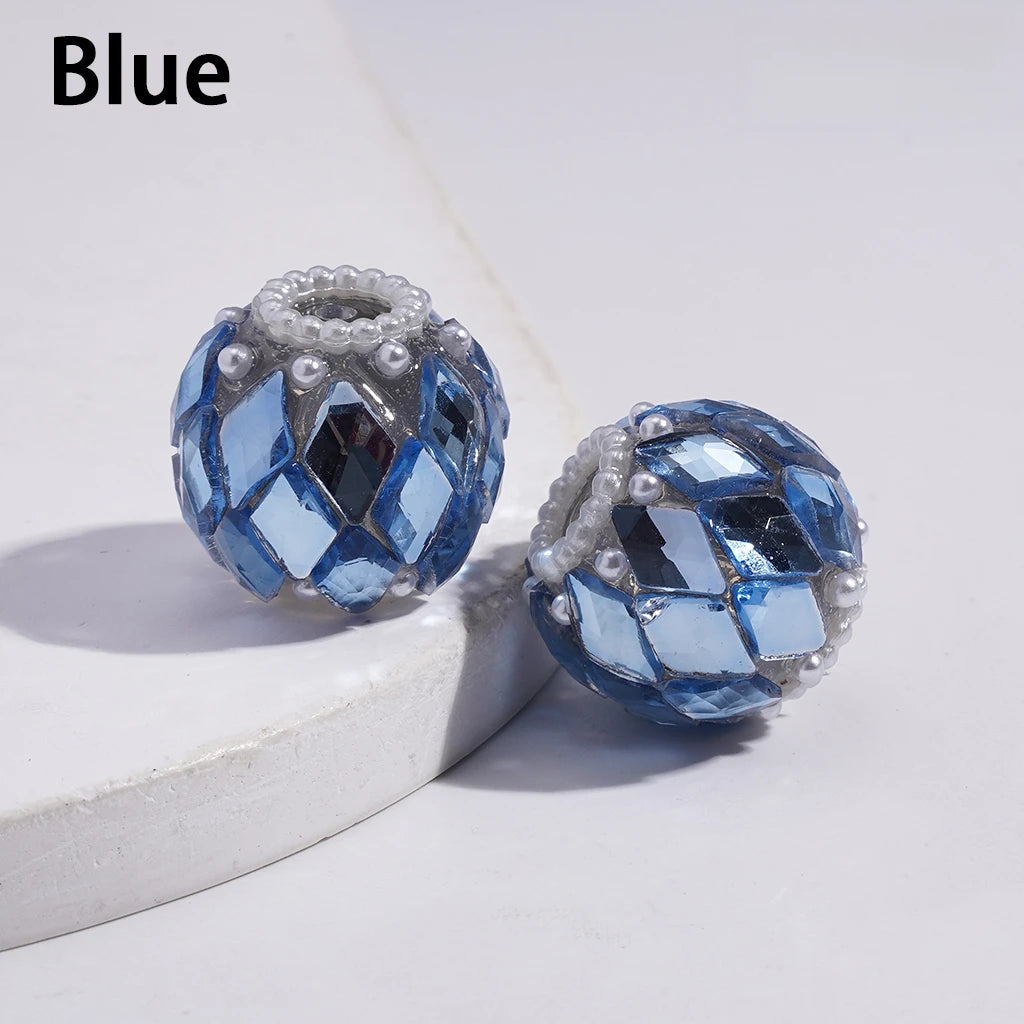 Handmade 18MM Multi-Color Acrylic  Beads with Rhombus Rhinestone White Pearl for DIY Pen Jewelry Making