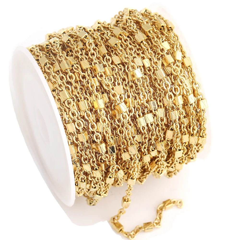 F057 304 Stainless Steel Cross Tube Chains Protective Coating Beads Chain Rosary for Jewelry Bag Chains Making