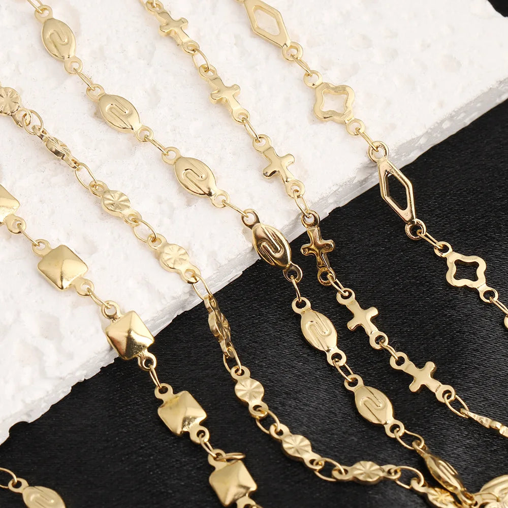 D514 Amazing Hot Stainless Steel Chain Necklace Bracelet Making Clover Flower Cross Block Chain for Diy Jewelry