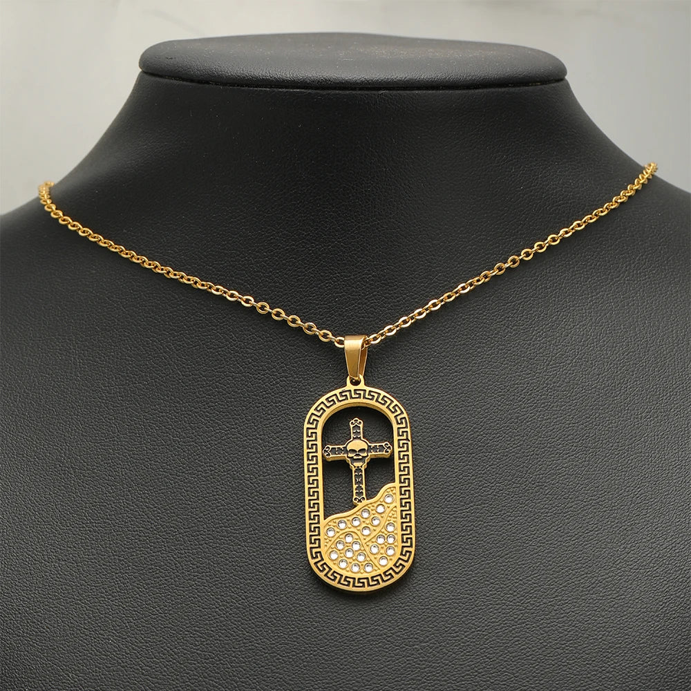 Unisex Stainless Steel Gold Plated Zircon Enamel Square Cross Charm Pendant for DIY Jewelry Making Wholesale