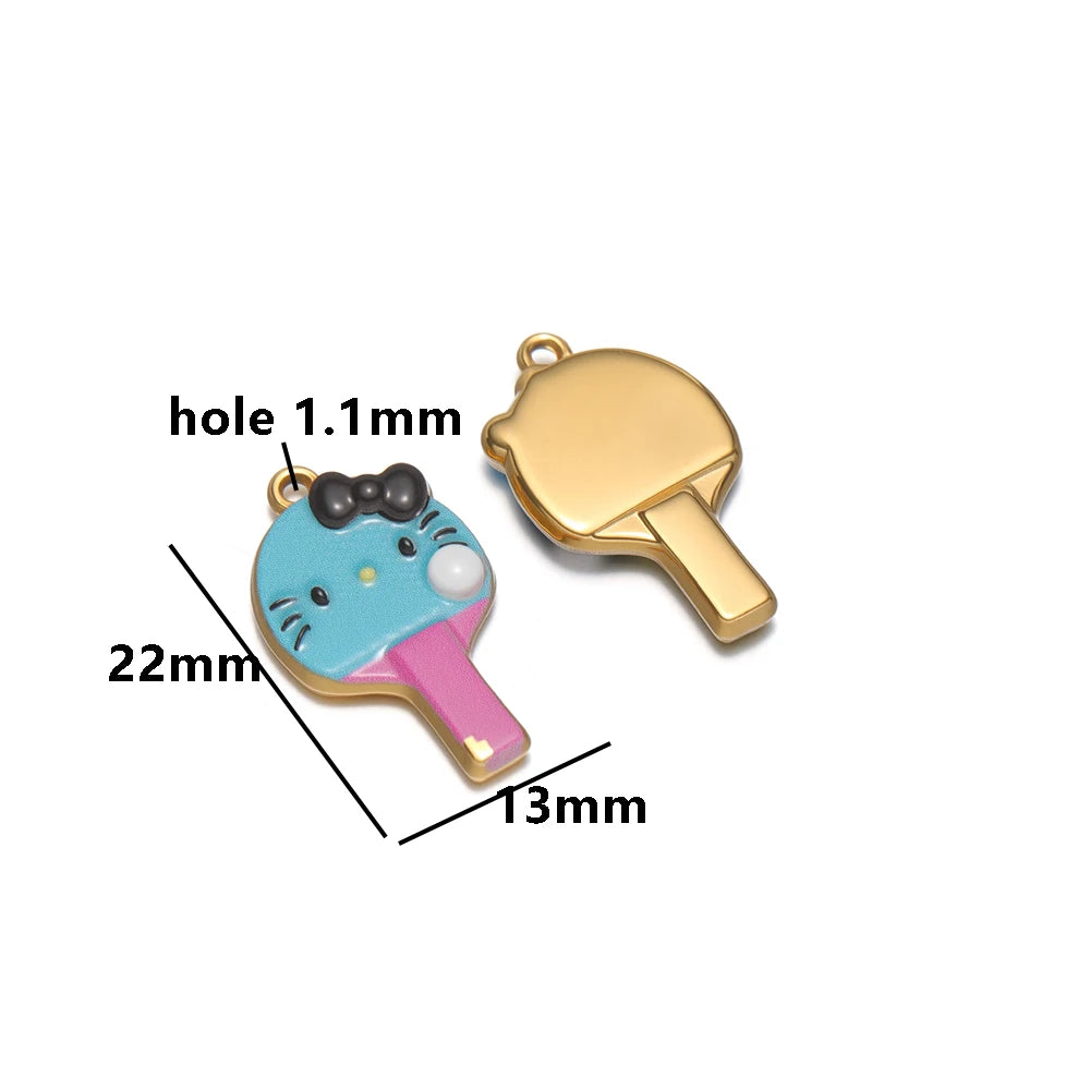 Personalized 18k Gold Plated Stainless Steel Cute Cat Racket Charm Pendant for DIY Necklace Jewelry Making Accessories