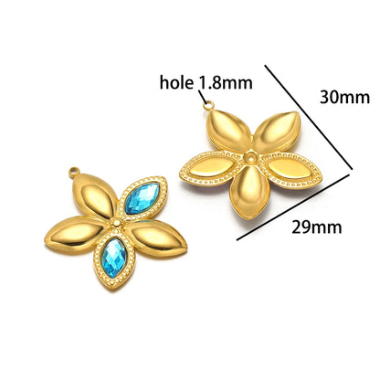 Fashion 18k Gold Plated Stainless Steel Enamel Flower Zircon Heart Key Ladybird Charm Pendant for Jewelry Making Accessories