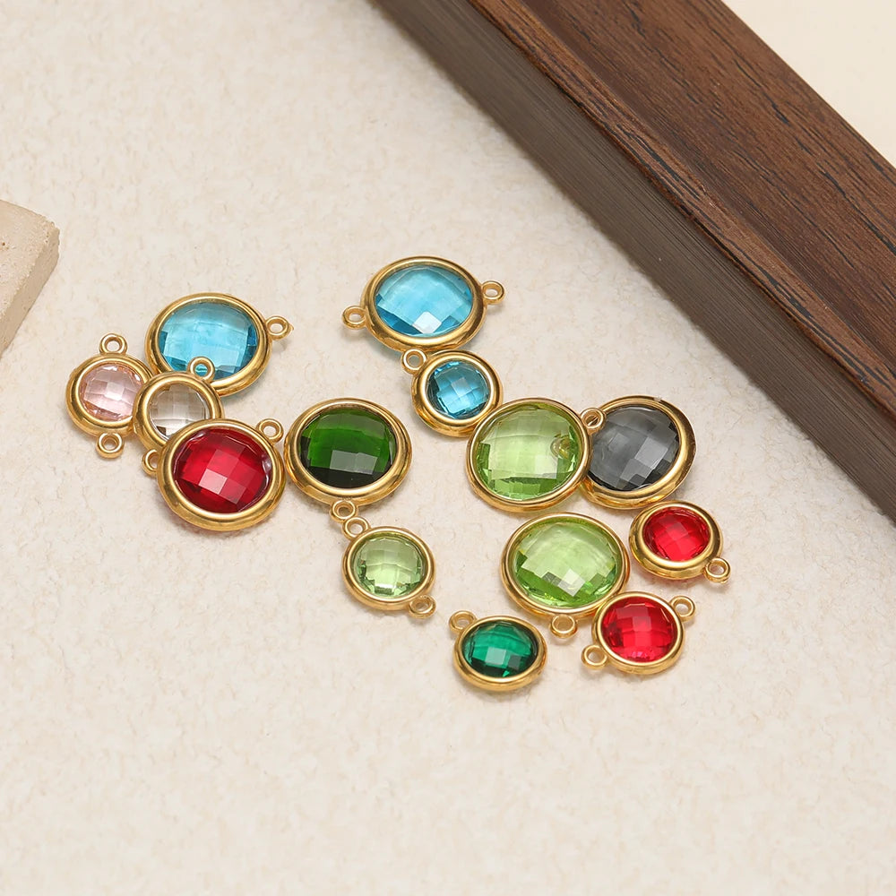 18K Gold Plated Stainless Steel Enamel Round Pendant Findings for Necklace Earrings Garment Making