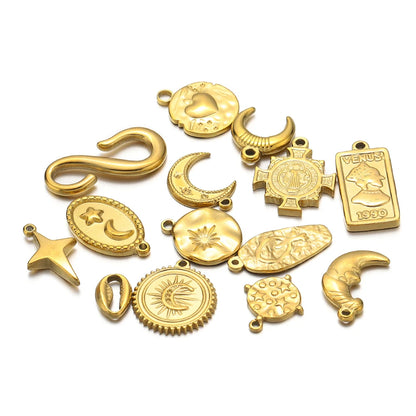 Fashion Pendant 304 Stainless Steel 18k Gold Plated Cross Moon Geometric Charm Pendant for DIY Jewelry Necklace Making