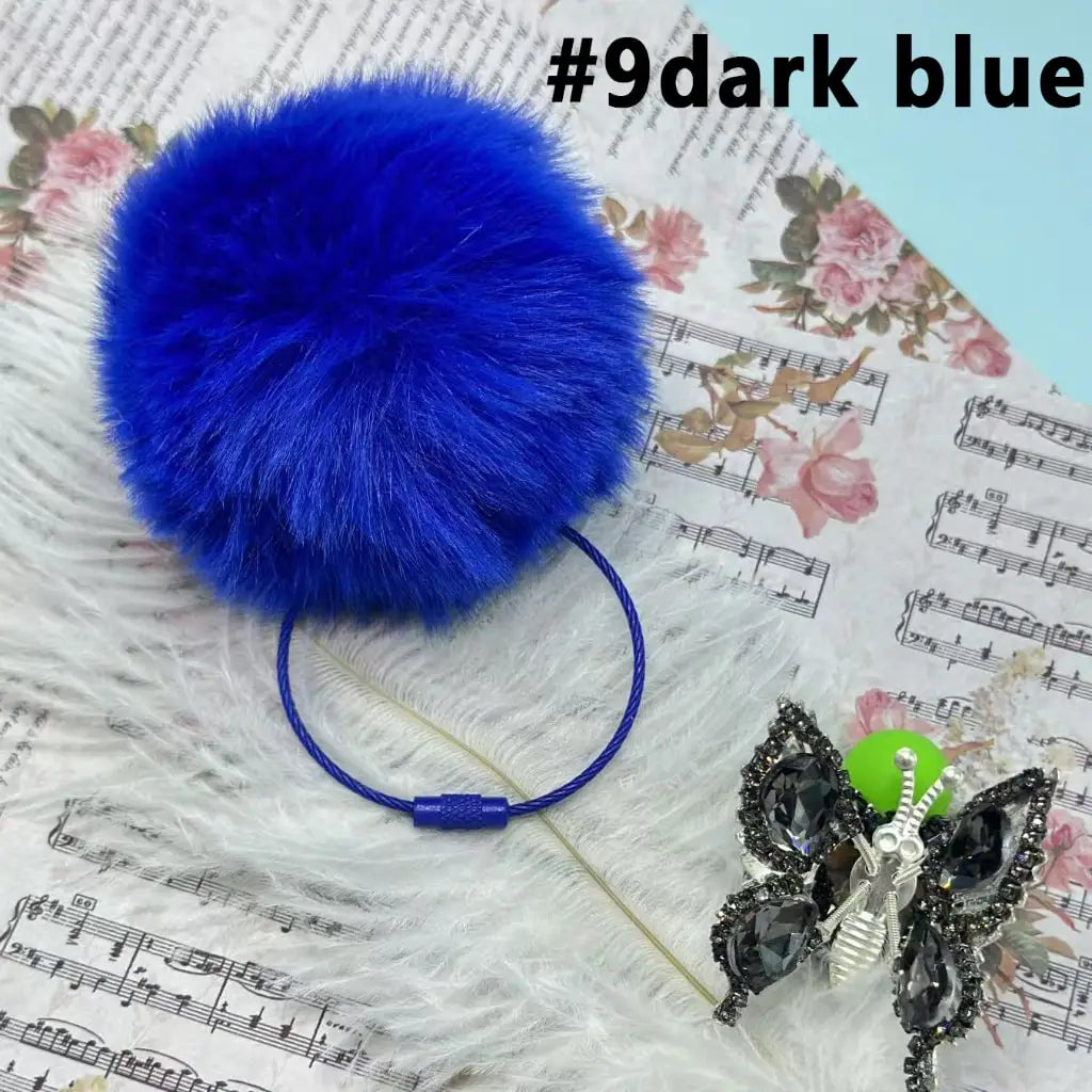 80mm Fluffy Pom Pom Balls with Elastic Loop & Keychain Ring for DIY Crafts Bulk