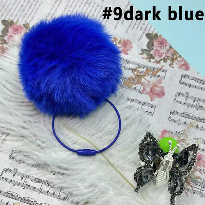 80mm Fluffy Pom Pom Balls with Elastic Loop & Keychain Ring for DIY Crafts Bulk
