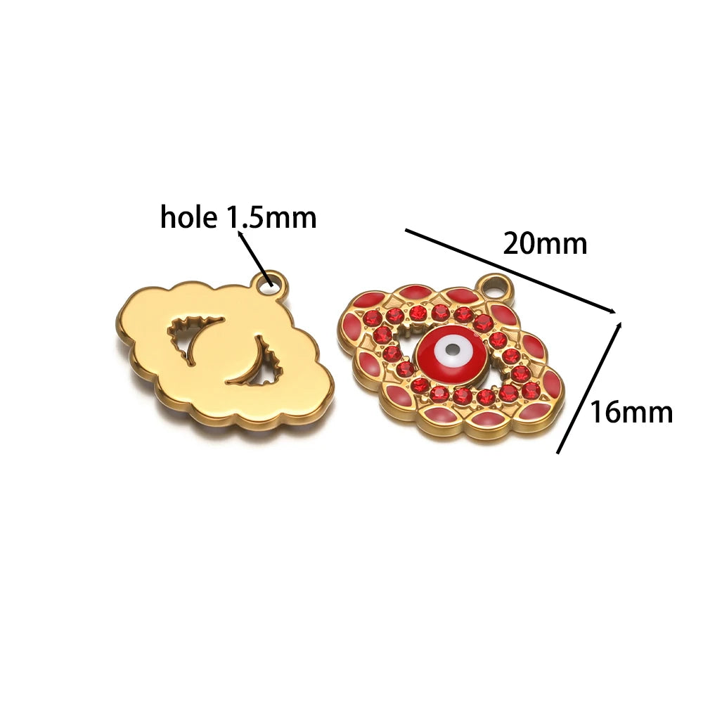 High Quality Stainless Steel 18k Gold Plated Zircon Enamel Eyes Charm Pendant for Jewelry Making Wholesale