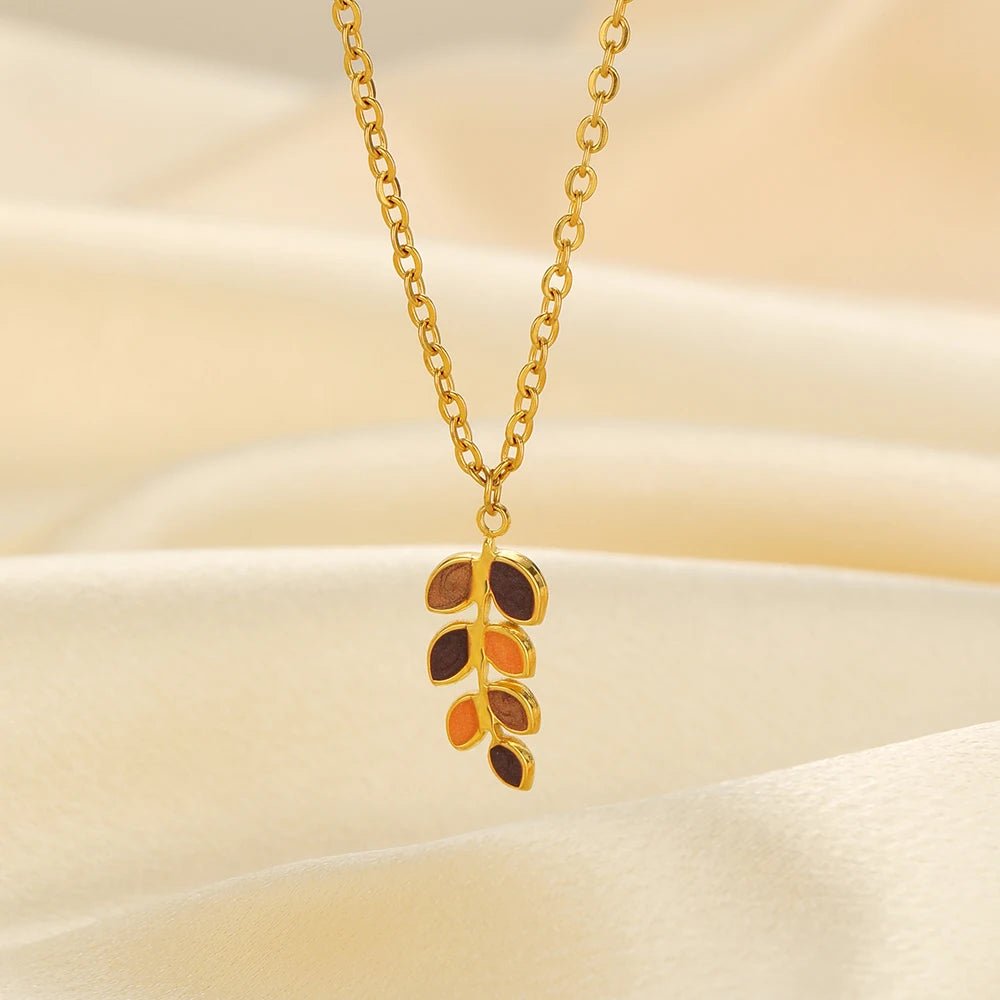 New Products 18k Gold Plated Stainless Steel Drip Oil Leaf Branch Charms Pendant for Women Jewelry Necklace Earrings Making