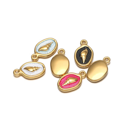 18K Gold Plated Oval-Shaped Single-Sided Drip-Style Conch Shell Pendant Multicolored Enamel Shell Charm DIY Jewelry