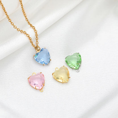 Love Charm 304 Stainless Steel 18k Gold Plated 12mm Heart Crystal Charm Pendant for Jewelry Necklace Making
