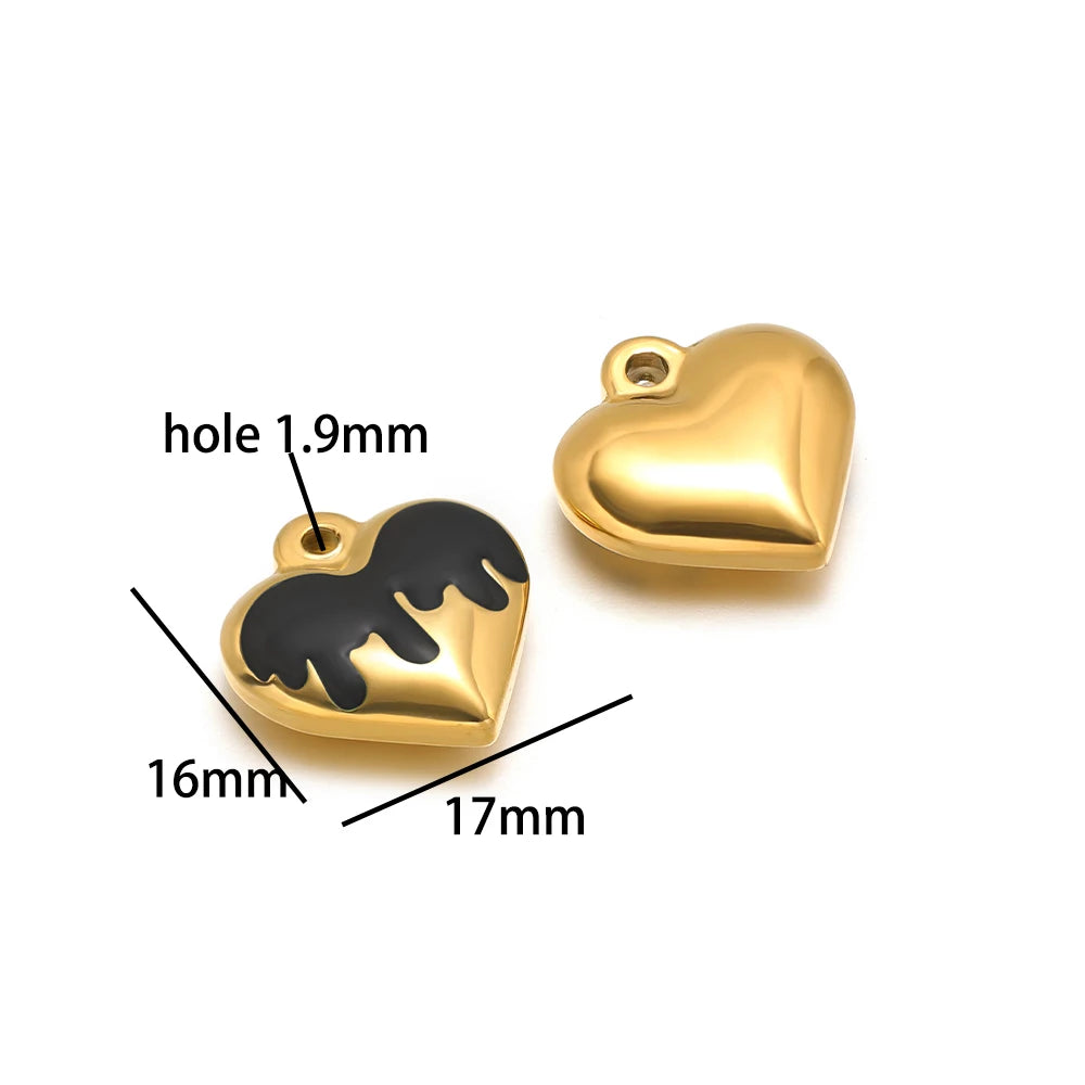 Fashion Heart Charms Stainless Steel18k Gold Plated Enamel Heart Charms Pendant for DIY Jewelry Necklace Making