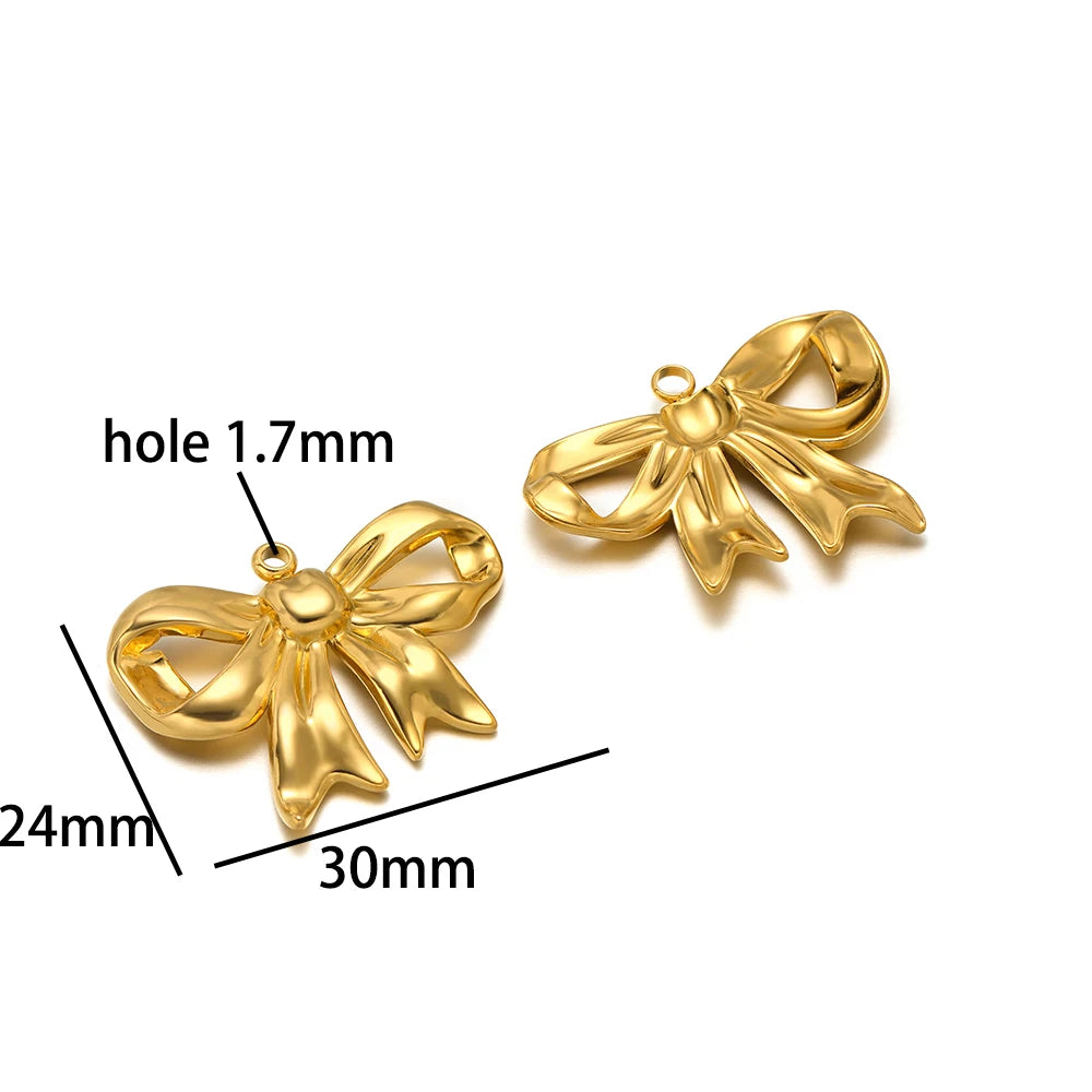 New Handmade DIY Jewelry Accessories 18k Gold Plated Stainless Steel Pearl Bowknot Charm Pendant for Women Jewelry Making