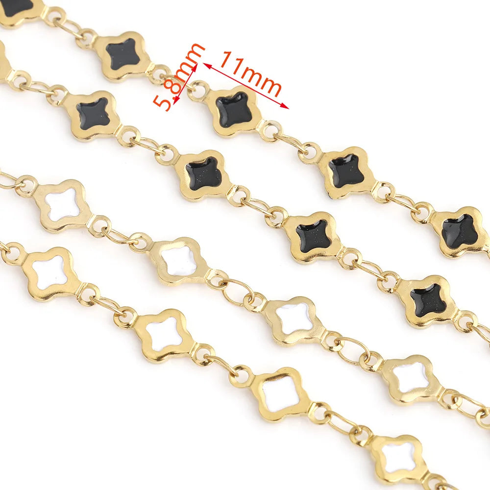 D480 Wholesale Fashion Jewelry Double-Sided Four-Leaf Clover Chains 18k Gold Stainless Steel Bulk Enamel Chains