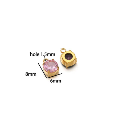 5pcs/bag Stainless Steel 18k Gold Plated 8*6mm Round Zircon Charm Pendant for Diy Necklace Jewelry Making Accessories