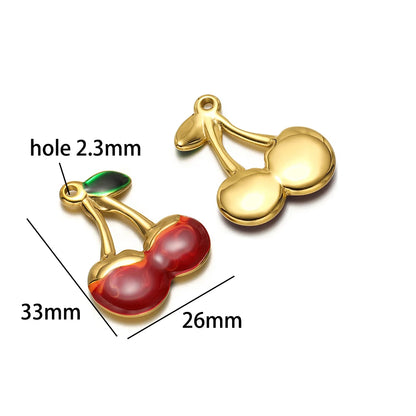 Lovely Fruit Charms 18k Gold Plated Stainless Steel Enamel Cherry Strawberry Zircon Charm Pendant for DIY Jewelry Making