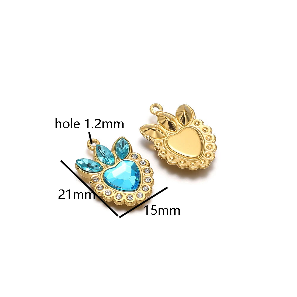 Wholesale Stainless Steel Gold Plated Crown Heart Zircon Charms Pendant for Diy Jewelry Necklace Making Accessories