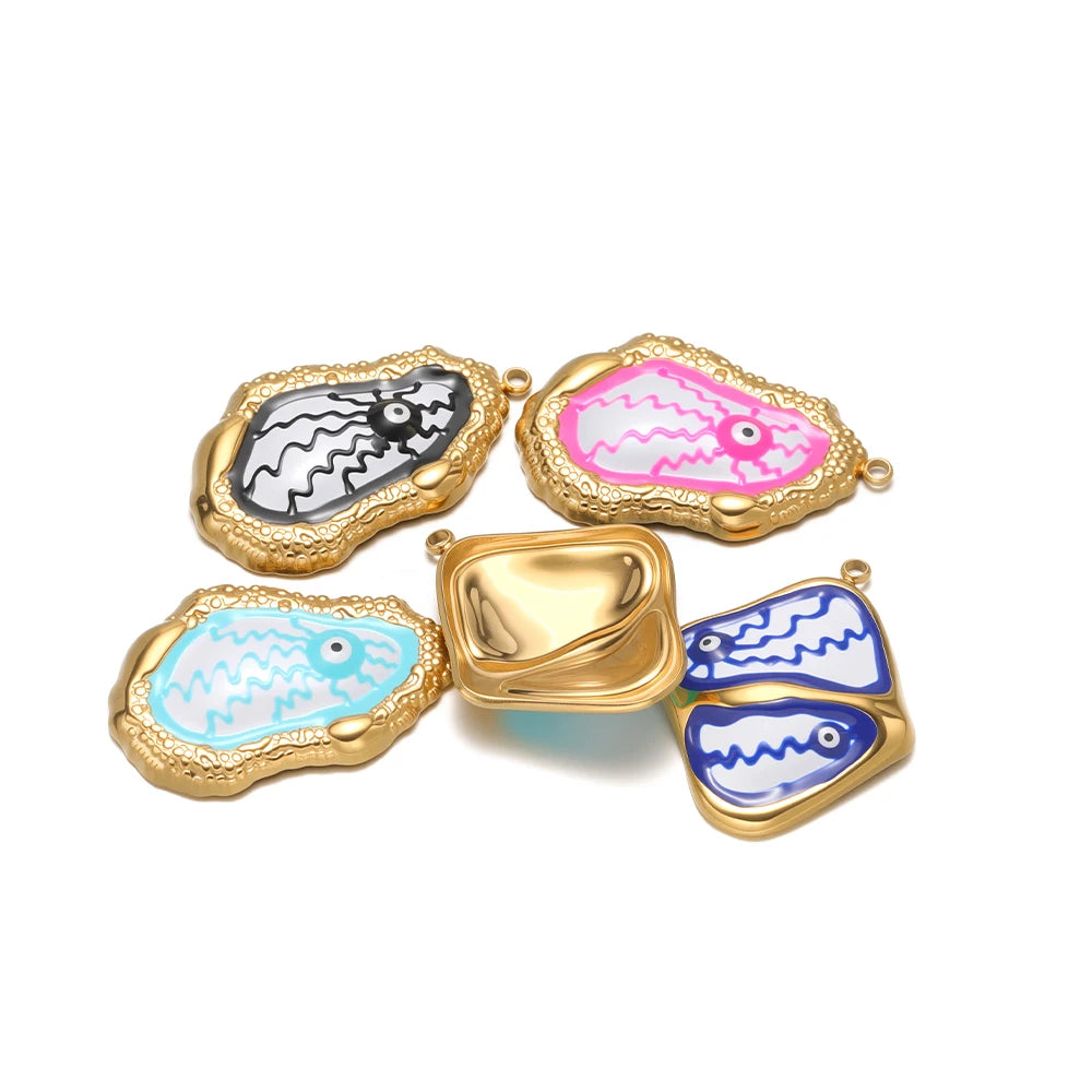 Bulk Gold Plated Eye Charms 35 * 21.5mm, Irregular Teardrop Enamel Pendant, 1.7mm Hole DIY Jewelry Making Supplies for Women