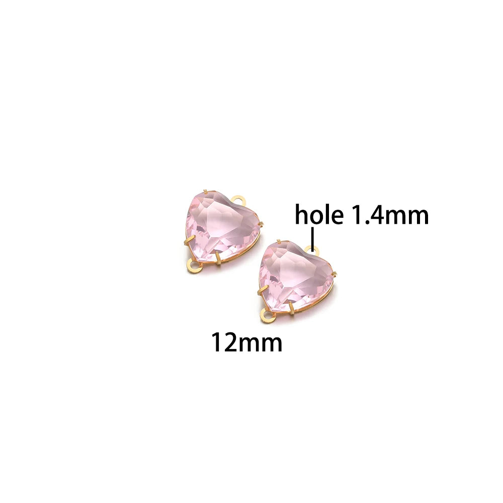 12mm Stainless Steel Gold Plated Double Hole Love Heart Crystal Charm Pendant for Jewelry Necklace Making Jewelry Accessories