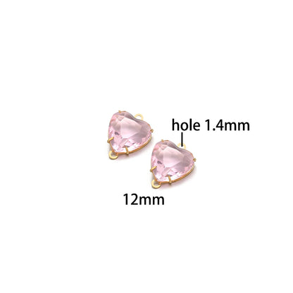 12mm Stainless Steel Gold Plated Double Hole Love Heart Crystal Charm Pendant for Jewelry Necklace Making Jewelry Accessories
