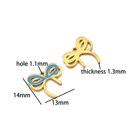 High Quality 18k Gold Plated Stainless Steel Enamel Bowknot Charm Pendant for DIY Necklace Jewelry Making Supplies Accessories