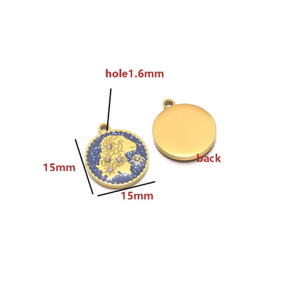 Wholesale 12 Constellations Enamel Charms Set - 15mm Gold Round Zodiac Pendants with 1.6mm Single Hole