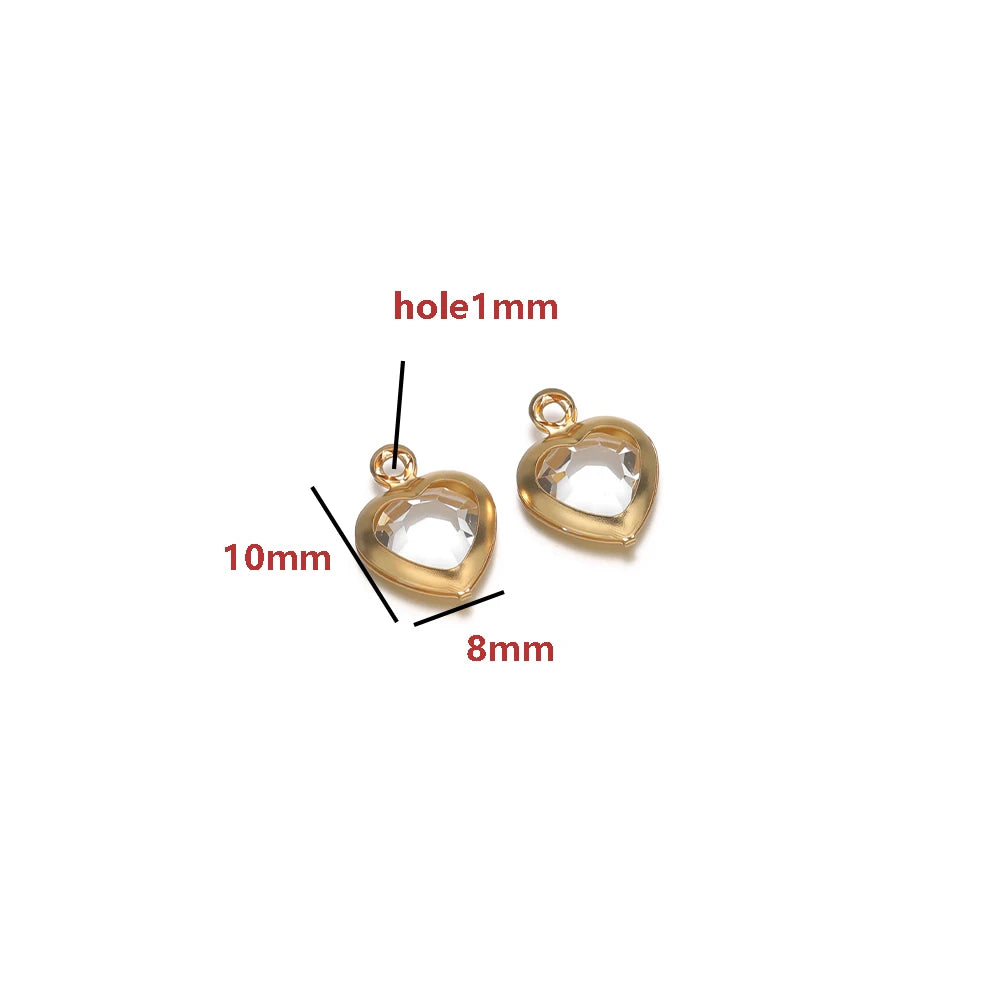 Gold Plated Heart Charms with Colored Glass DIY Jewelry Making Pendant Accessories Wholesale