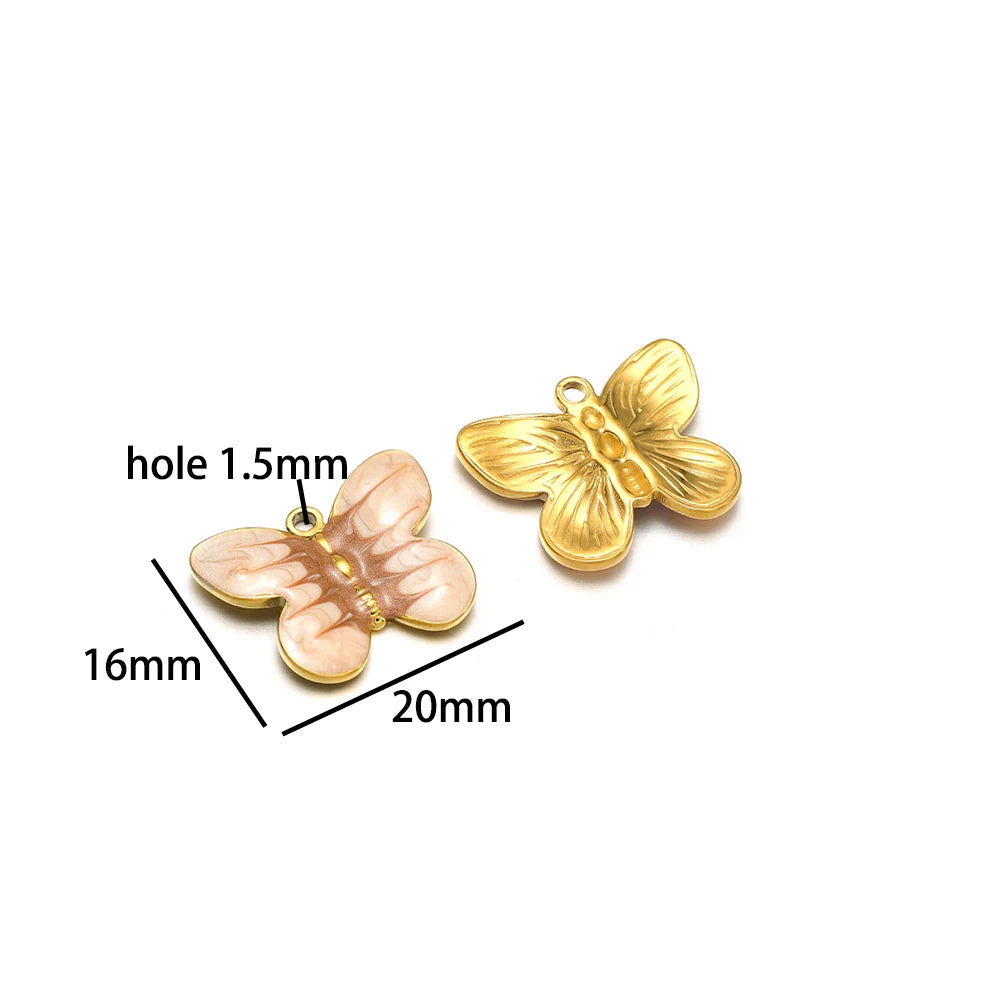 New  Fashion 18k Gold Plated Stainless Steel Enamel Butterfly Charm Pendant for DIY Necklace Jewelry Making  Accessories