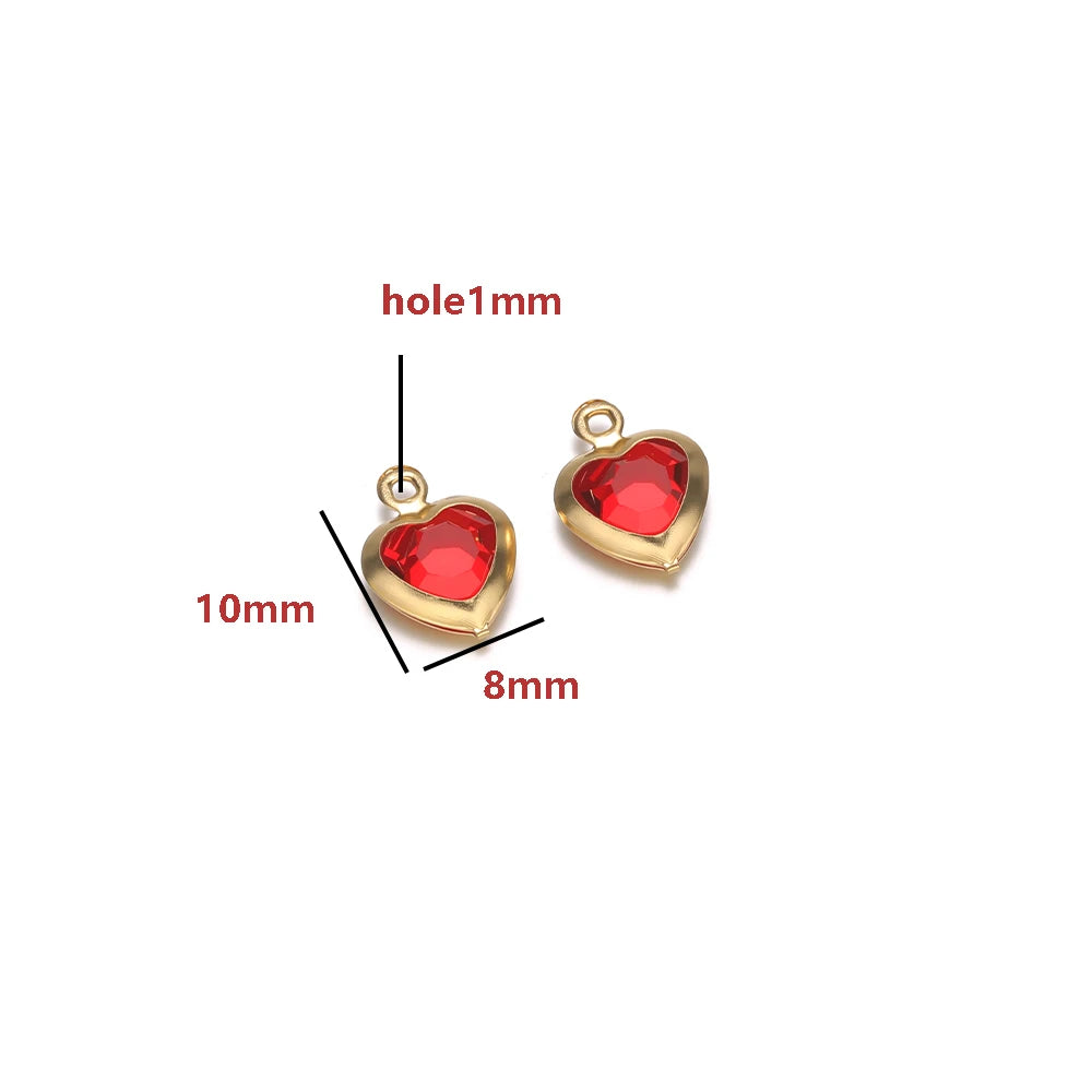 Gold Plated Heart Charms with Colored Glass DIY Jewelry Making Pendant Accessories Wholesale