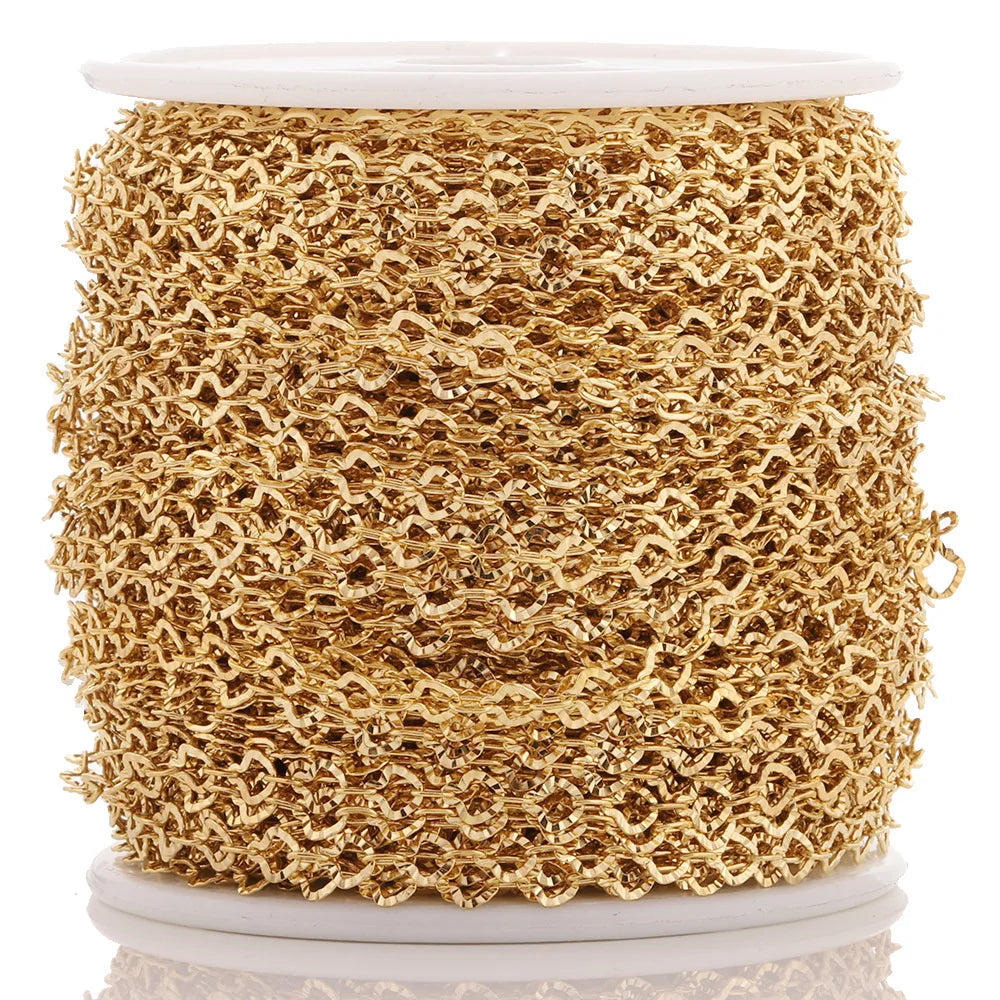 High Quality Gold Plated Stainless Steel Chain Pressed Embossed Fan Shape Chain for Bulk Chain Diy