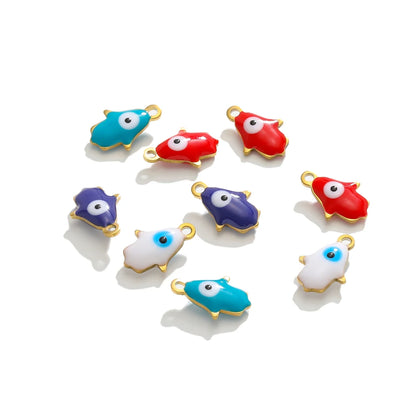 Wholesale 18k Gold Plated Stainless Steel  Eyes Charms Enamel Heart Palm Pendants for DIY Necklace Jewelry Making Accessories