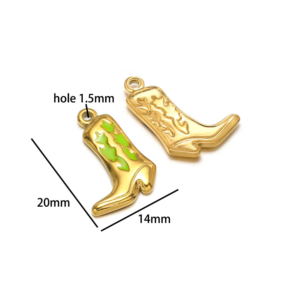 Vintage DIY 18k Gold Plated Stainless Steel Oil Dropping Shoes Boot Charm Pendant for Women Necklace Jewelry Making
