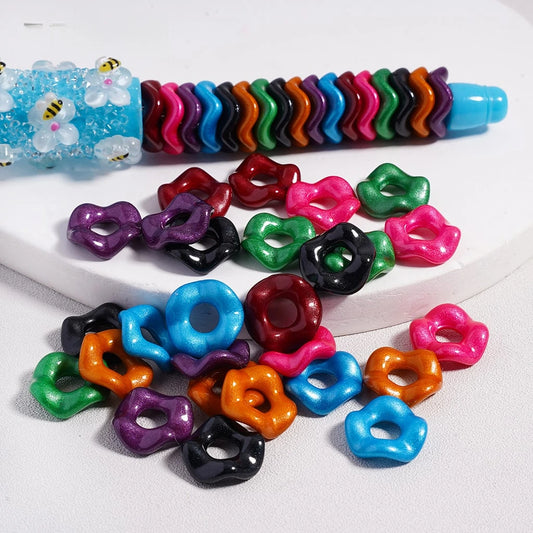 12MM Multi-Color Wavy Round Acrylic Spacer Beads Dark Series with Large Hole for DIY Jewelry Crafting