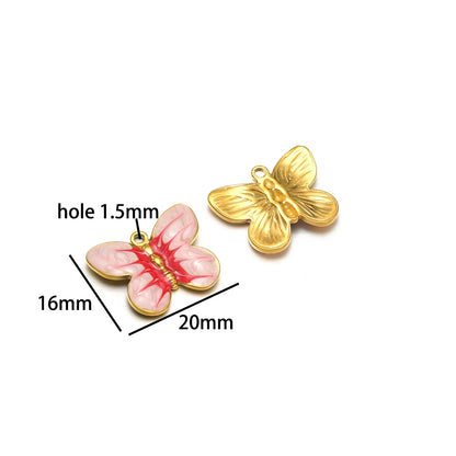 New  Fashion 18k Gold Plated Stainless Steel Enamel Butterfly Charm Pendant for DIY Necklace Jewelry Making  Accessories