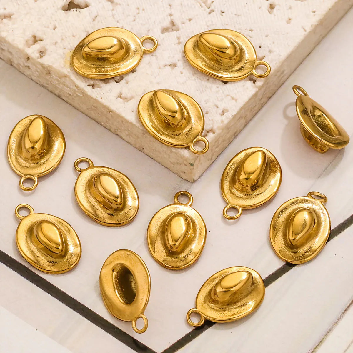 Fashion Hot Selling Stainless Steel 18K Gold Plated Cowboy Hat Charm Pendant for DIY Necklace Jewelry Making  Accessories